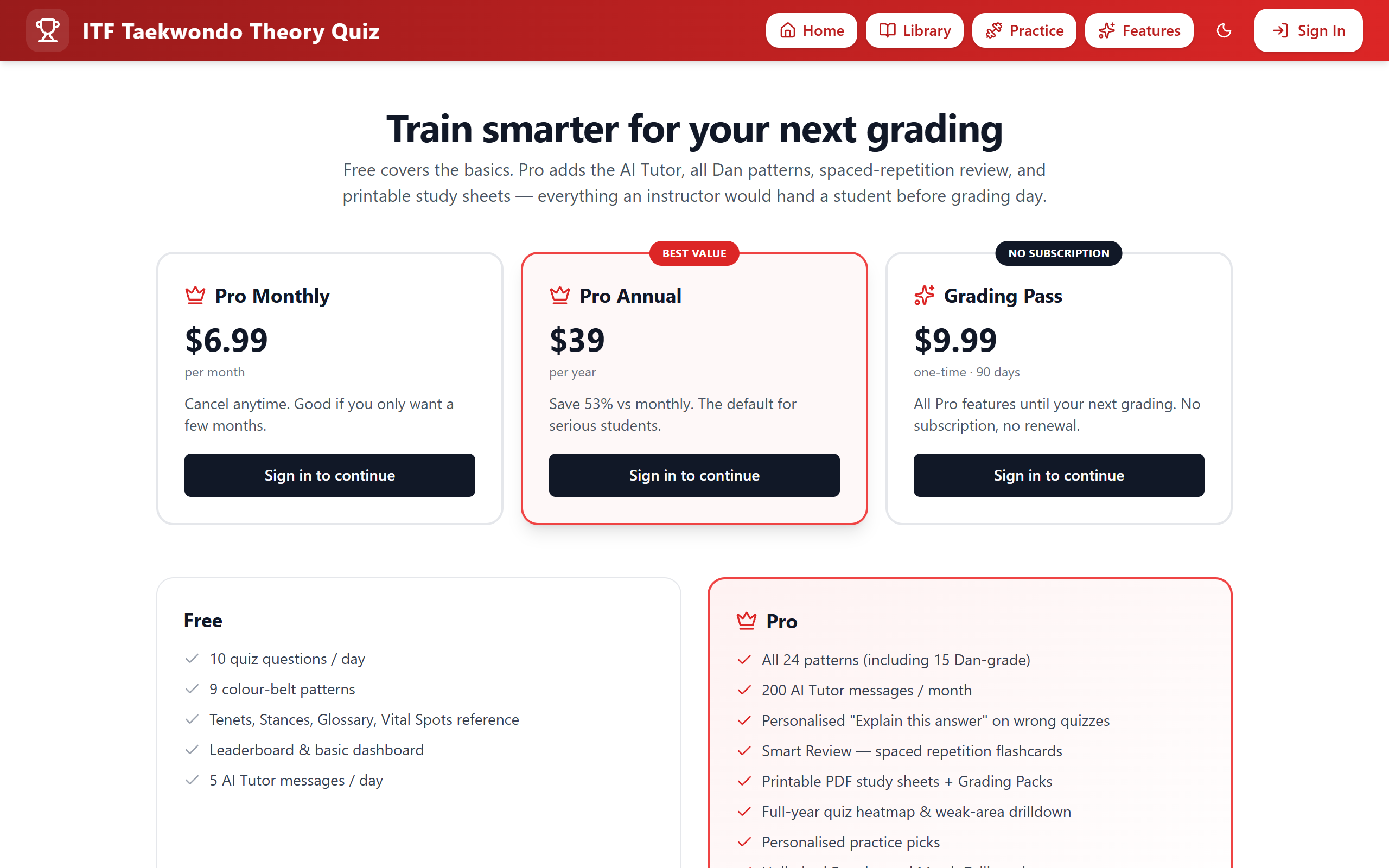 Screenshot of Pro Plans