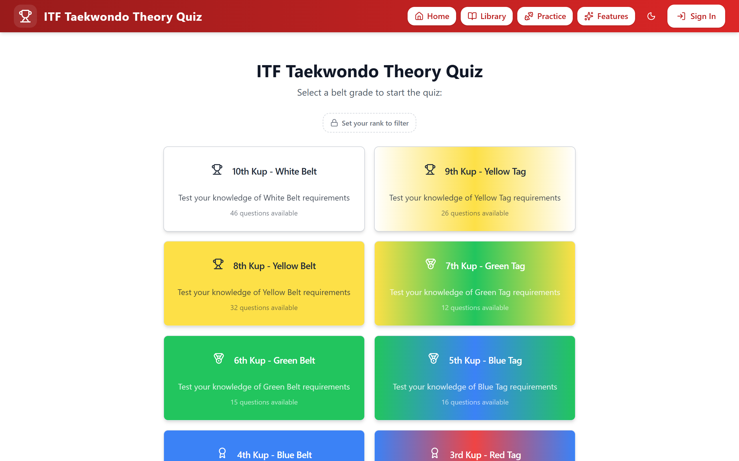 Screenshot of Belt-Grade Quiz